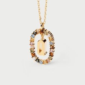 🌈 18k plated ‘Q’ initial gemstone necklace by Pdpaola